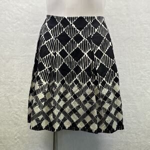 Talbots Geometric Pattern Midi Pleated A Line Skirt Black White Size 14P PETITE
